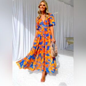 Pearl + Sea Milena Midi Dress - Blue Flowers (US size 6)